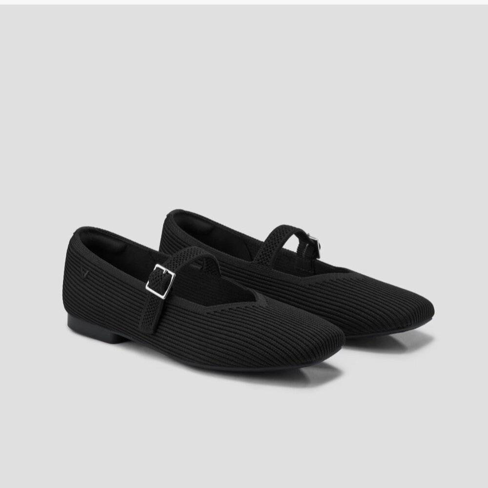 Vivaia Square-Toe "Margot" Mary-Jane Washable Flat Shoes in Black